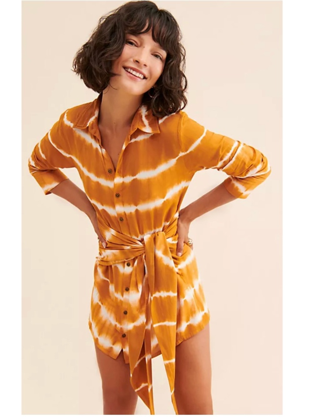 Free People Jen's Pirate Booty High Summer Amata Mini Shirt Dress Brown Large